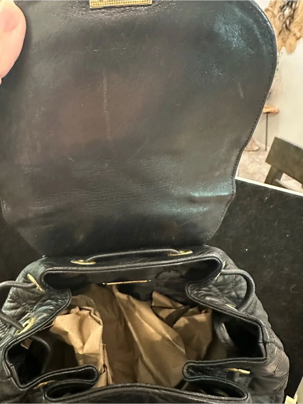 MCM # 226 Quilted Black Leather Backpack Gold Hardware/Logo Studs